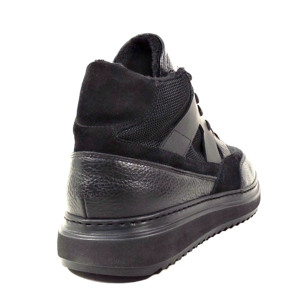PRINCIPE DI BOLOGNA 🇮🇹 MEN'S BLACK SOFT LEATHER COMFORT WINTER FUR SNEAKERS - Picture 5 of 7